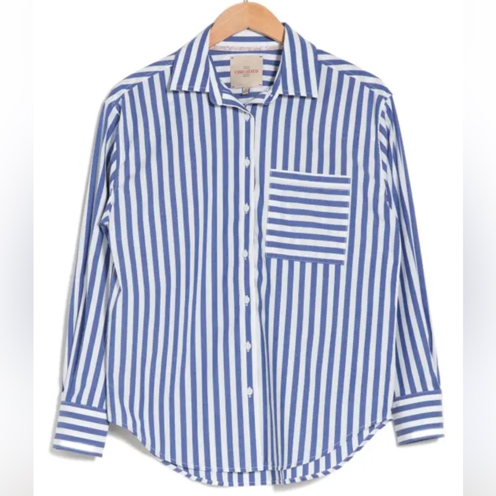Casa Cabana Shirt Blue White Casual Button Down Cotton Size Large NWT